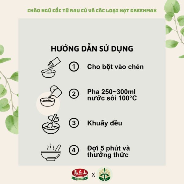 Cháo ngũ cốc dinh dưỡng giàu chất xơ từ rau củ Greenmax Đài Loan dinh dưỡng thiên nhiên cho người ăn chay, người già và mẹ bầu.