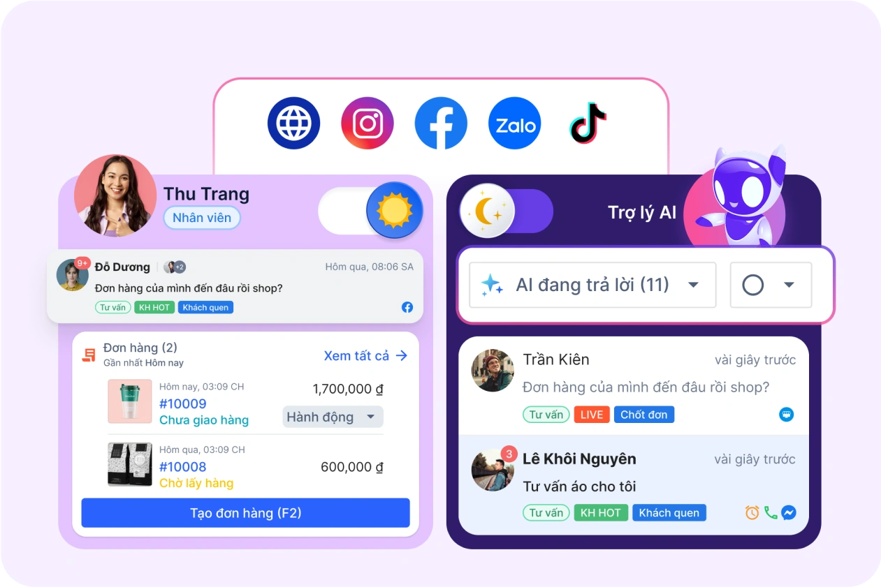 Phản hồi khách hàng mọi lúc nhờ kết hợp nhân viên và Haravan AI Chat