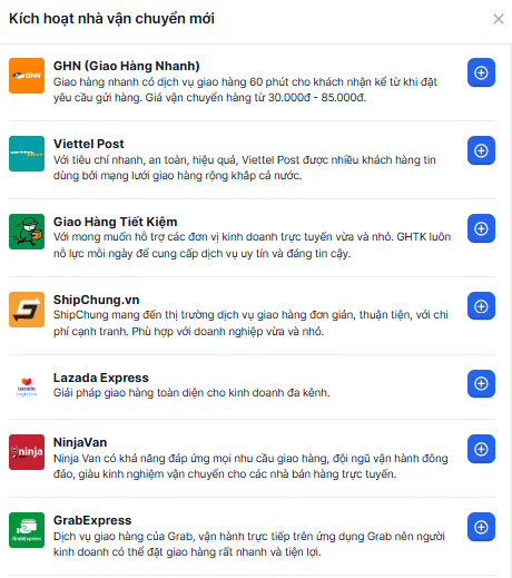 Quản lý giao nhận với nhiều nhà vận chuyển