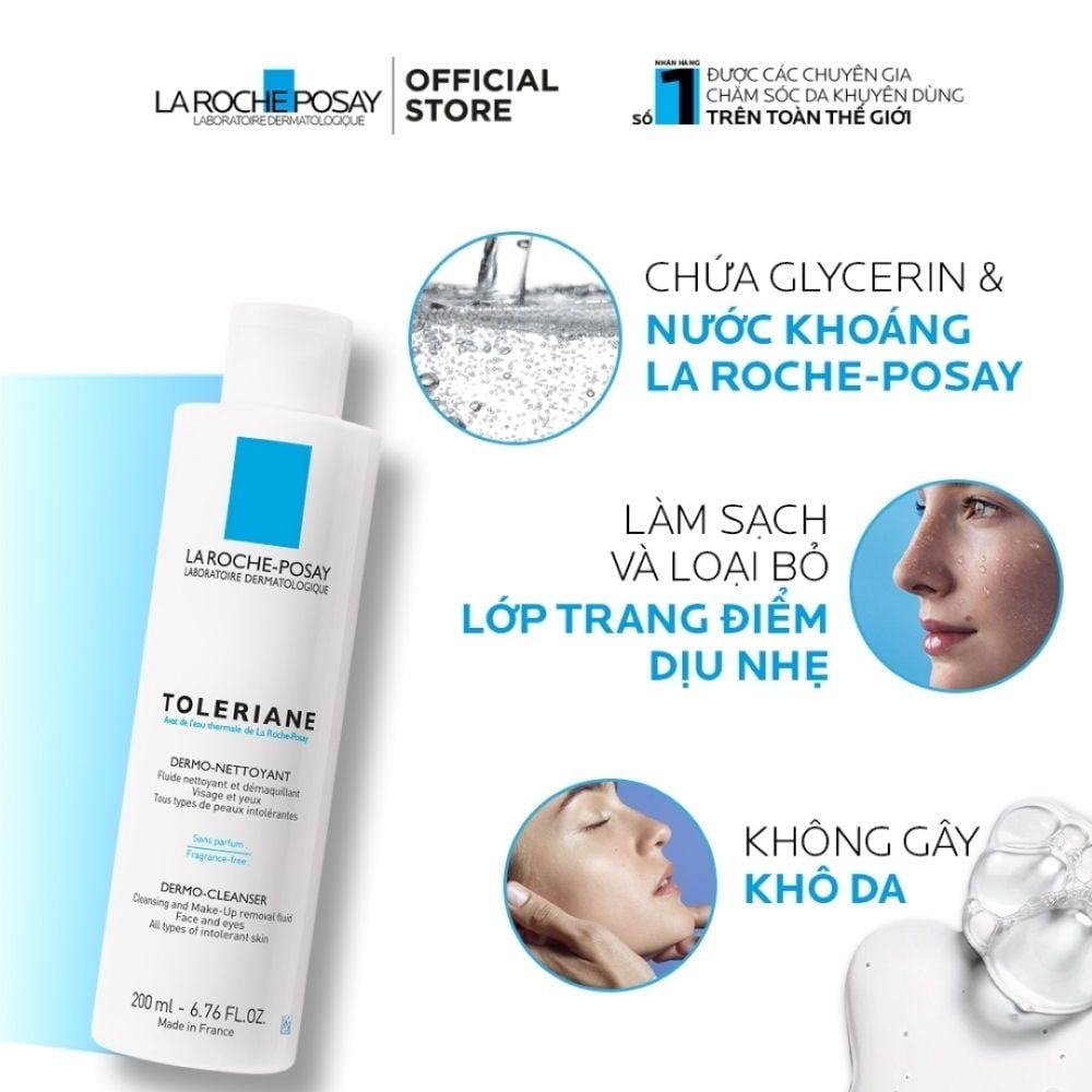 Sữa Rửa Mặt Và Tẩy Trang Cho Da Quá Nhạy Cảm La Roche-Posay Toleriane Dermo Cleanser - Cleansing & Make-Up Removal Fluid 200ml