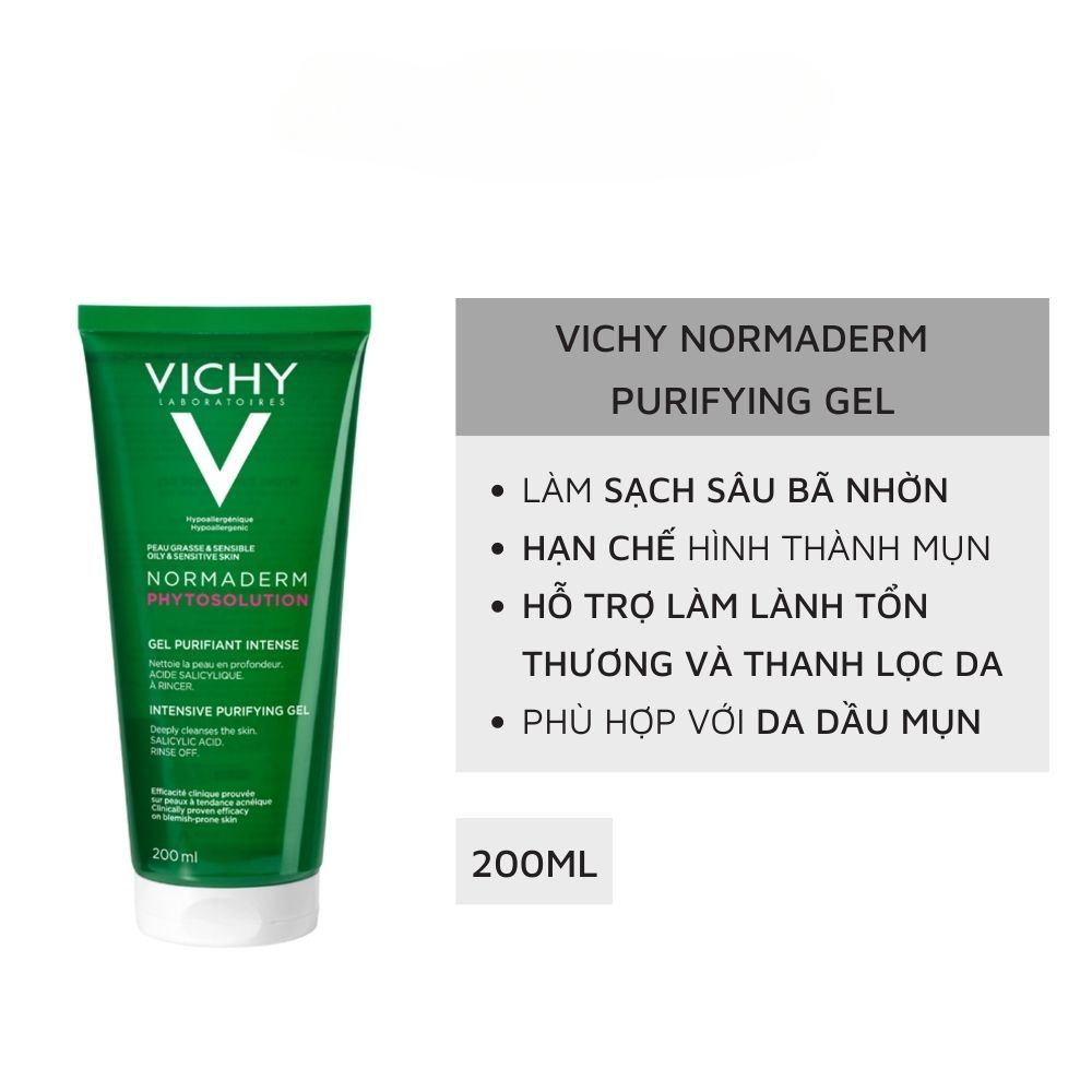 Gel Rửa Mặt Cho Da Dầu Mụn Làm Sạch Sâu, Giảm Nhờn Vichy Normaderm Phytosolution Intensive Purifying Gel