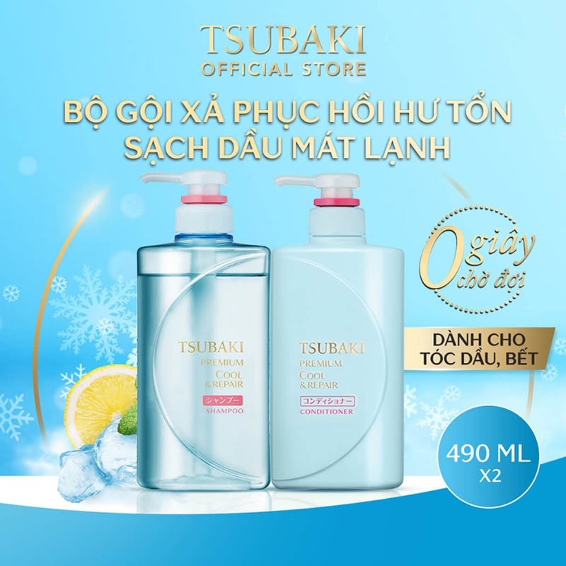 Bộ Gội Xả Sạch Dầu Mát Lạnh Tsubaki Premium Cool Set