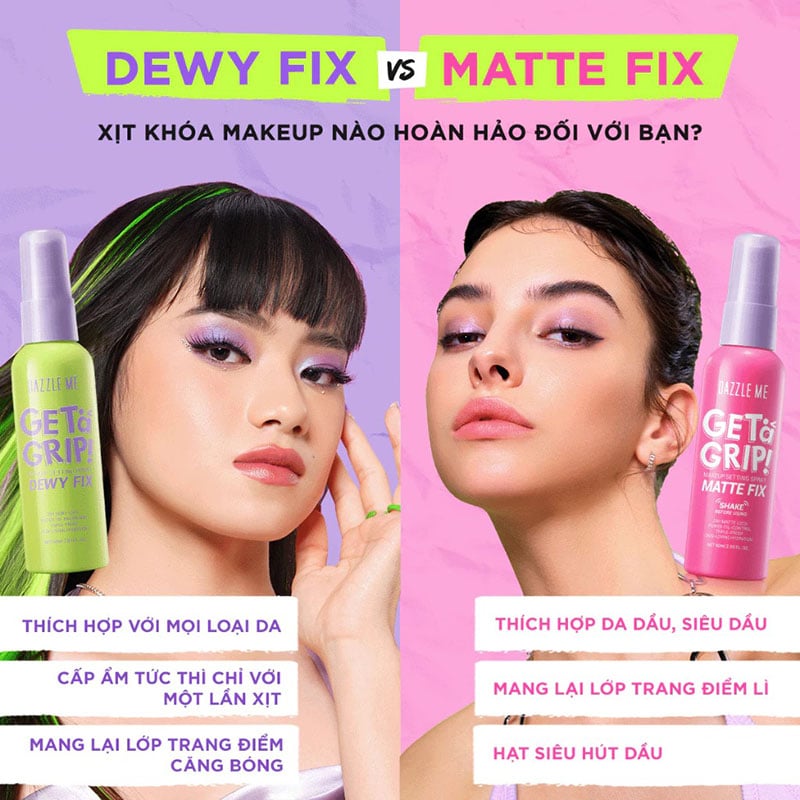 thegioiskinfood.com - Xịt Khóa Nền DAZZLE ME Cố Định Trang Điểm Lâu Trôi Get A Grip Makeup Setting Spray 60ml