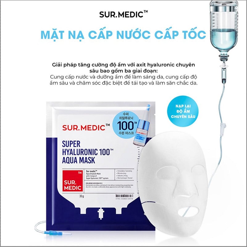 Mặt Nạ Hỗ Trợ Cấp Nước Chuyên Sâu Sur.Medic+ Super Hyaluronic 100™ Aqua Mask 30g