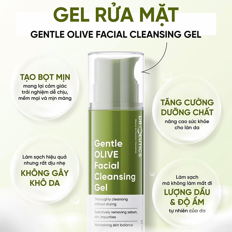 thegioiskinfood.com - Gel Rửa Mặt Tạo Bọt, Làm Sạch Dịu Nhẹ Drceutics Gentle Olive Facial Cleansing Gel
