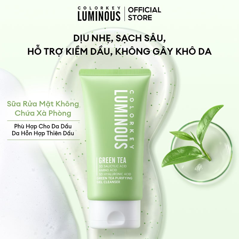 thegioiskinfood.com - Gel Rửa Mặt Trà Xanh Colorkey Luminous Green Tea Purifying Gel Cleanser 100g