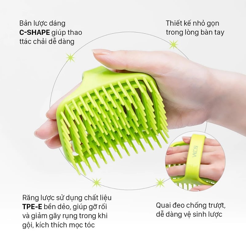 thegioiskinfood.com - Lược Gội và Massage Da Đầu Đàn Hồi Vacosi Detangling Shampoo Brush
