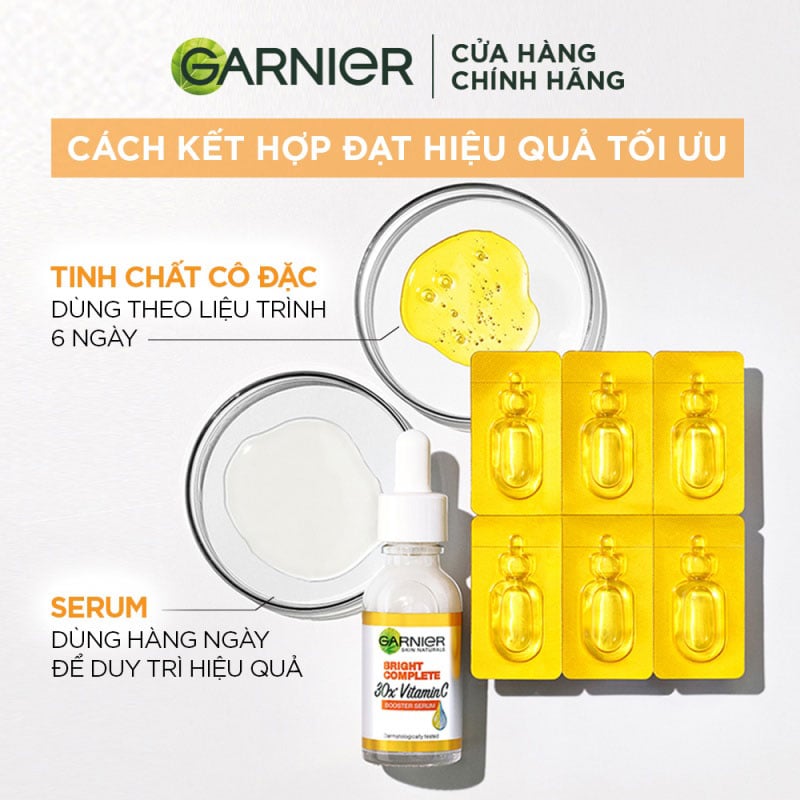 Serum Garnier Tinh Chất Cô Đặc Dưỡng Sáng Da Mờ Thâm Garnier New Bright Complete Vitamin C Ampoule Serum 12 x 1.5ml