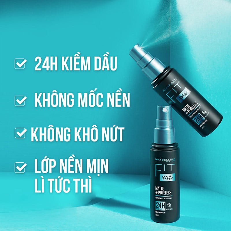 Xịt Khóa Nền, Cố Định Trang Điểm Kiềm Dầu, Mịn Lì Maybelline Fit Me Matte Poreless Setting Spray 60ml