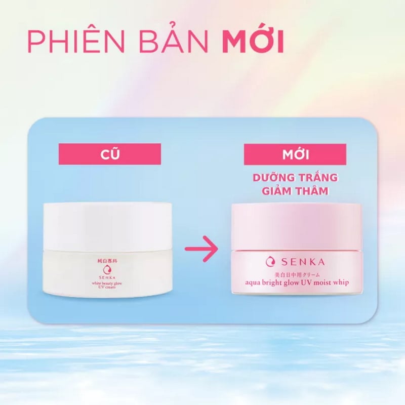 Kem Dưỡng Trắng Da, Giảm Thâm Nám Ban Ngày Senka Aqua Bright Glow UV Moist Whip SPF25+/PA++ 50g