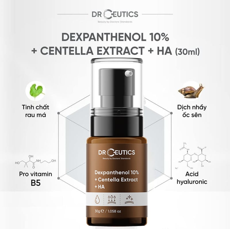 Serum DrCeutics Tinh Chất Dưỡng Cấp Ẩm, Làm Dịu Da DrCeutics Dexpanthenol 10% + Centella Extract + HA