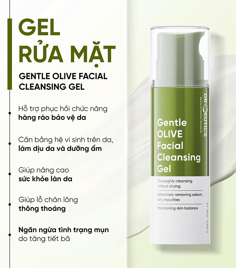 thegioiskinfood.com - Gel Rửa Mặt Tạo Bọt, Làm Sạch Dịu Nhẹ Drceutics Gentle Olive Facial Cleansing Gel