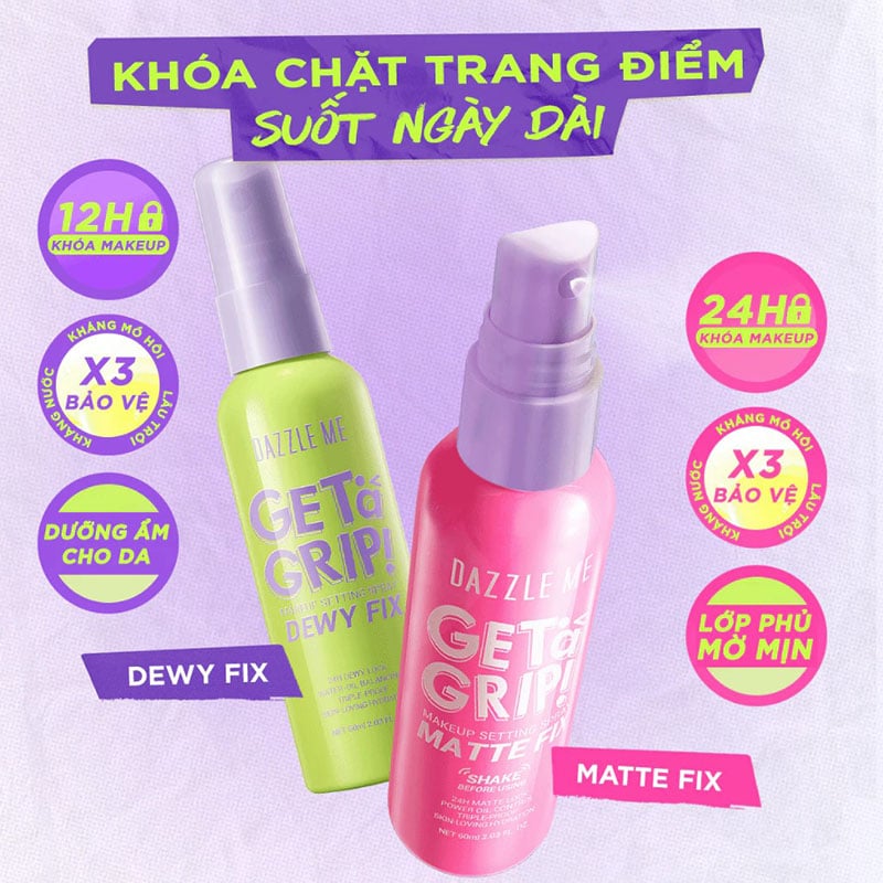 thegioiskinfood.com - Xịt Khóa Nền DAZZLE ME Cố Định Trang Điểm Lâu Trôi Get A Grip Makeup Setting Spray 60ml