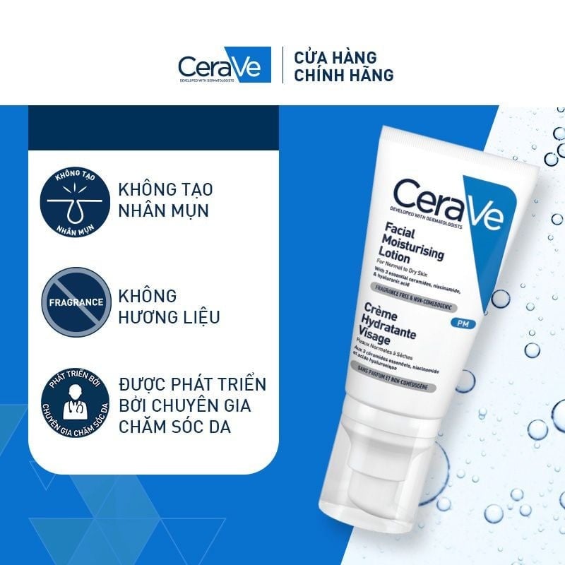 Sữa Dưỡng Ẩm Ban Đêm Dành Cho Da Khô Cerave Developed With Dermatologists Facial Moisturising Lotion PM 52ml