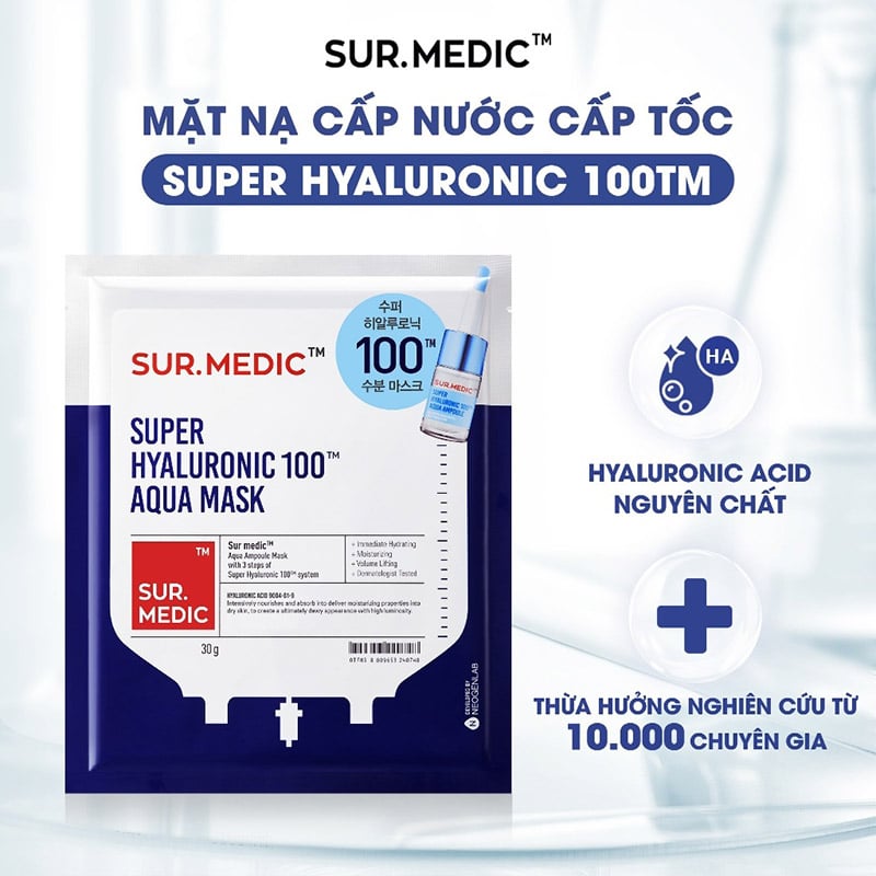 Mặt Nạ Hỗ Trợ Cấp Nước Chuyên Sâu Sur.Medic+ Super Hyaluronic 100™ Aqua Mask 30g