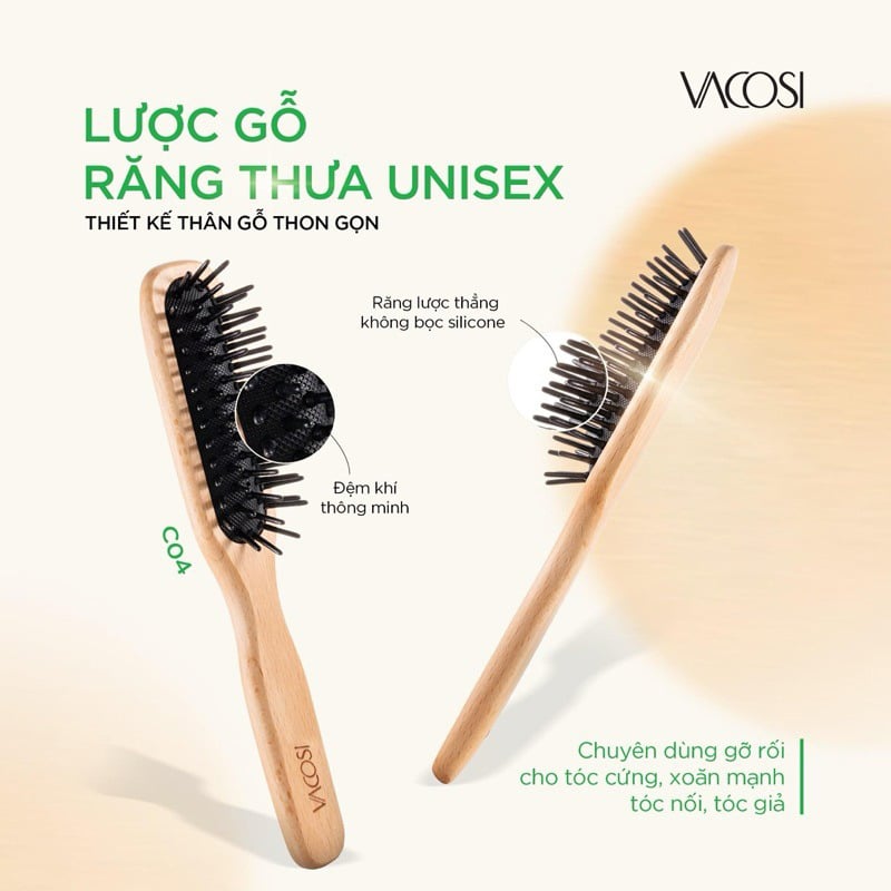 Lược Gỗ Tạo Kiểu Nam Nữ Vacosi Styling Hairbrush - C04