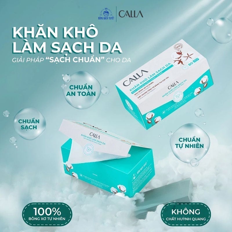 thegioiskinfood.com - Khăn Khô Bông Bạch Tuyết Làm Sạch Da Calla 80 Miếng/Hộp