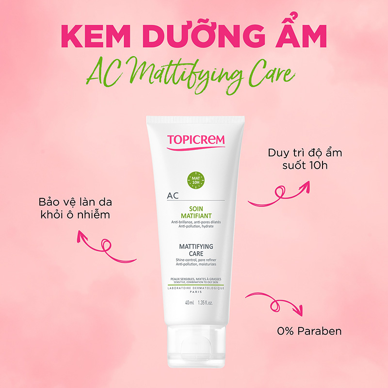 Kem Dưỡng Ẩm Giảm Bóng Nhờn Cho Da Mụn Topicrem AC Mattifying Care 40ml