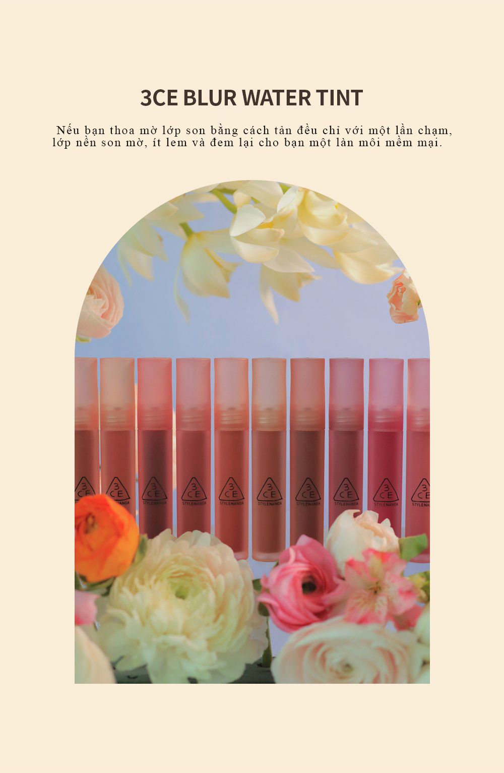 Son Kem Lì, Mịn Mượt Nhẹ Môi 3CE Blur Water Tint – THẾ GIỚI SKINFOOD