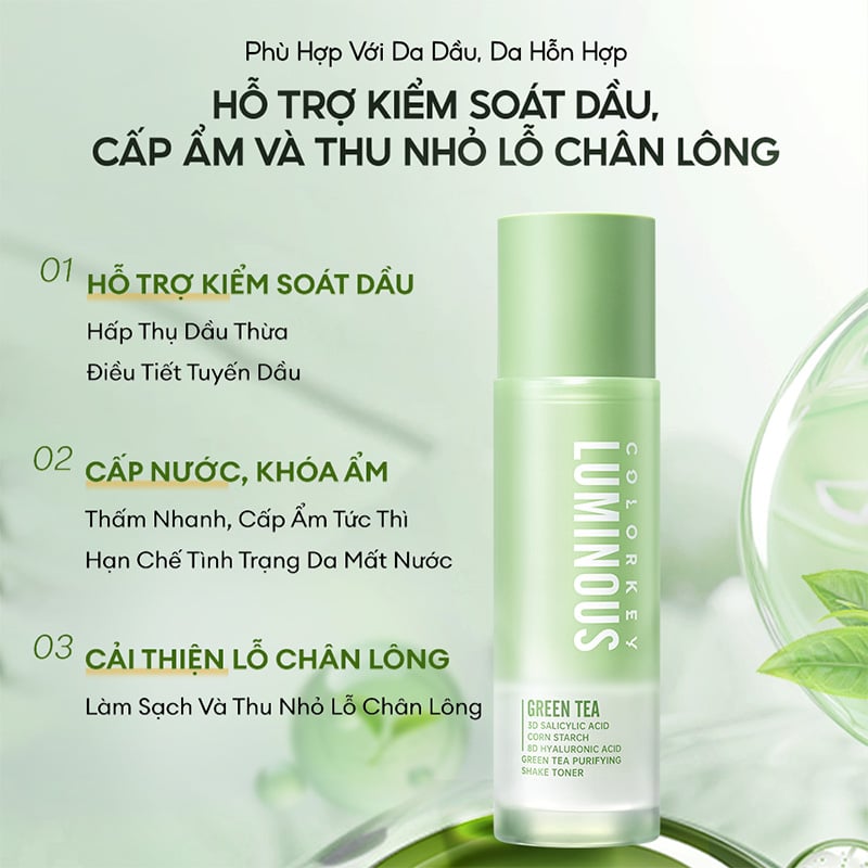 thegioiskinfood.com - Nước Cân Bằng Trà Xanh Colorkey Luminous Green Tea Purifying Shake Toner
