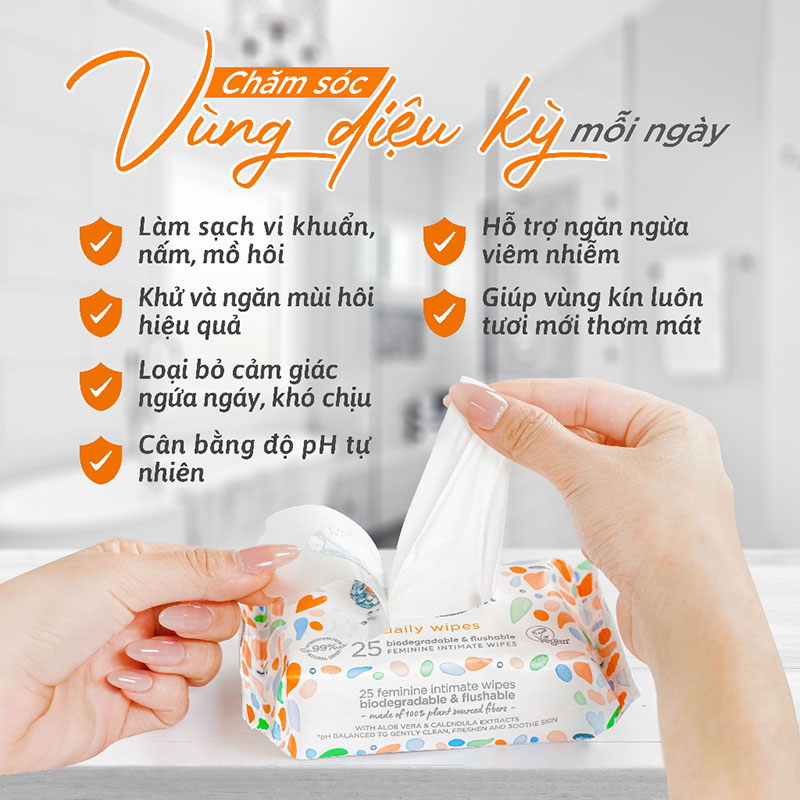 Khăn Ướt Vệ Sinh Vùng Kín Phụ Nữ Cao Cấp Femfresh Intimate Skincare Wipes (Che tên sản phẩm khi giao hàng)