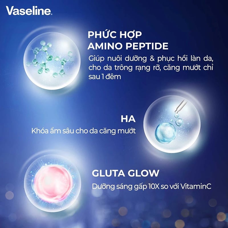 thegioiskinfood.com - Mặt nạ serum dưỡng thể Vaseline Healthy Bright Gluta-Hya Serum Burst Lotion Overnight Radiance Repair 330ml (chai xanh)