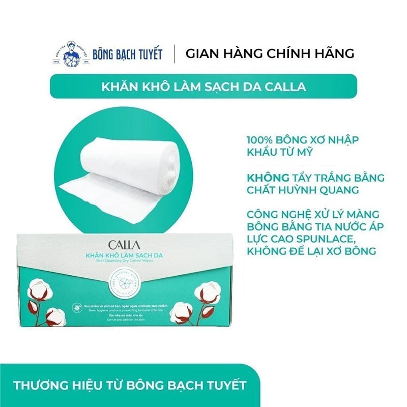 thegioiskinfood.com - Khăn Khô Bông Bạch Tuyết Làm Sạch Da Calla 80 Miếng/Hộp