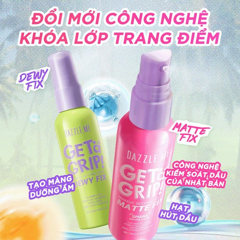 thegioiskinfood.com - Xịt Khóa Nền DAZZLE ME Cố Định Trang Điểm Lâu Trôi Get A Grip Makeup Setting Spray 60ml