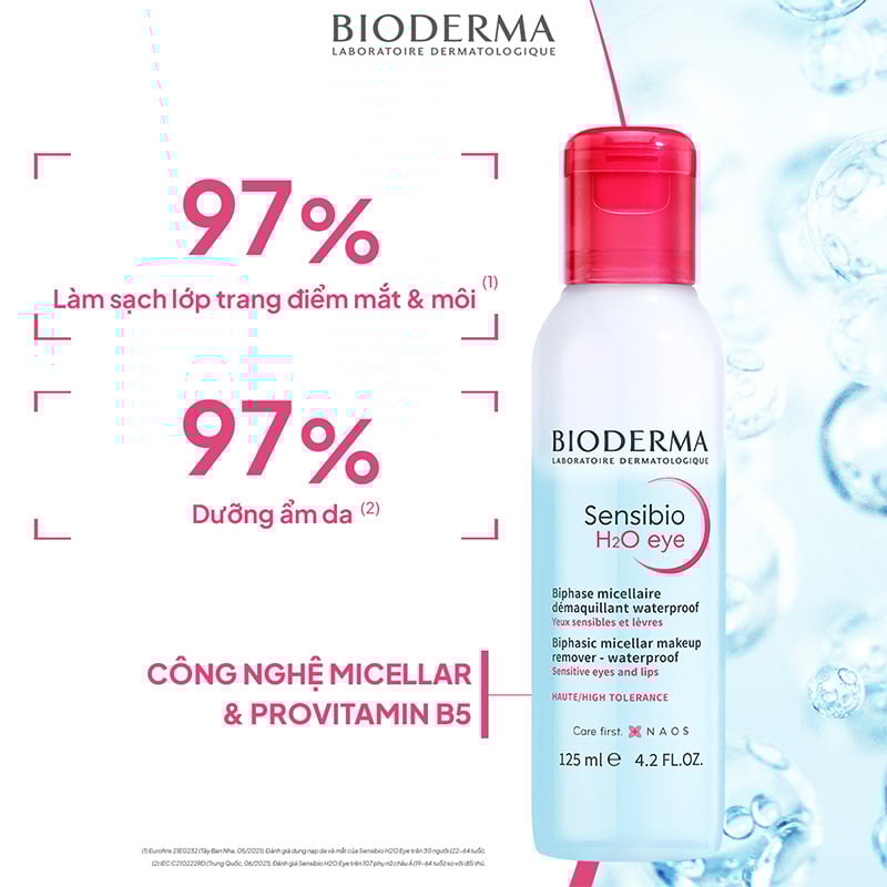 Tẩy Trang Mắt Môi Sạch Thoáng, Mềm Mịn Bioderma Sensibio H2O Eye 125ml