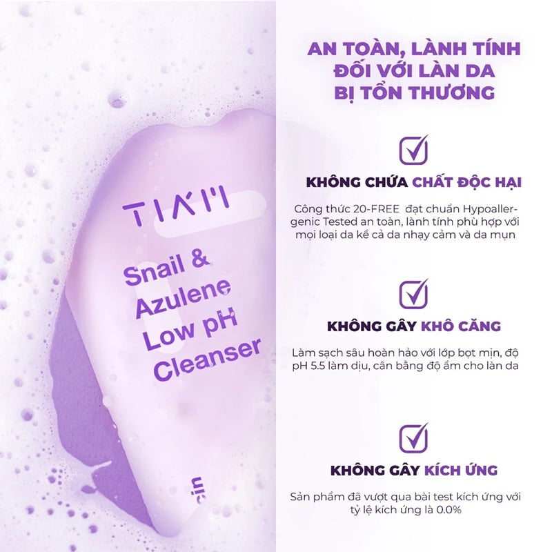 thegioiskinfood.com - Sữa Rửa Mặt Tiam Ốc Sên Làm Dịu, Hỗ Trợ Phục Hồi Da Snail & Azulene Low pH Cleanser 200ml