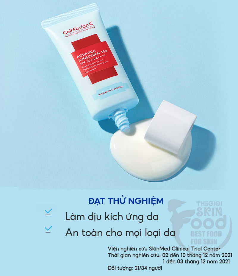 Kem Chống Nắng Cấp Ẩm, Làm Dịu Da, Cho Da Khô & Hỗn Hợp Thiên Khô Cell Fusion C Aquatica Sunscreen 100 SPF 50+/PA++++ 50ml