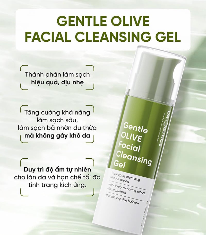 thegioiskinfood.com - Gel Rửa Mặt Tạo Bọt, Làm Sạch Dịu Nhẹ Drceutics Gentle Olive Facial Cleansing Gel