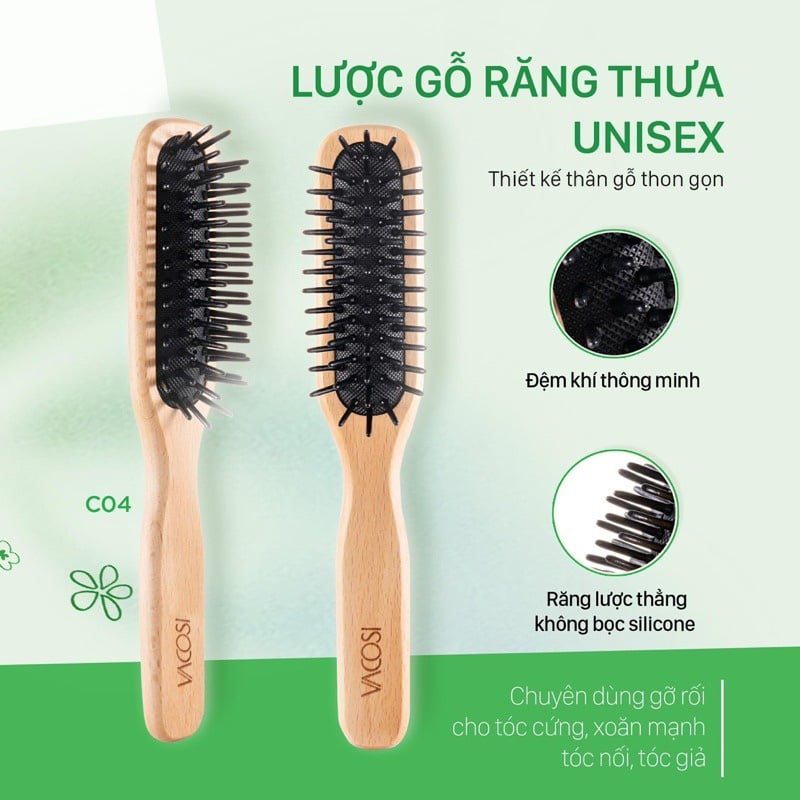 Lược Gỗ Tạo Kiểu Nam Nữ Vacosi Styling Hairbrush - C04
