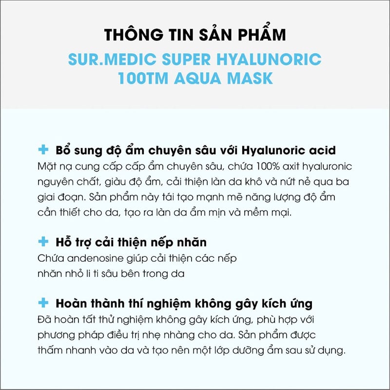 Mặt Nạ Hỗ Trợ Cấp Nước Chuyên Sâu Sur.Medic+ Super Hyaluronic 100™ Aqua Mask 30g