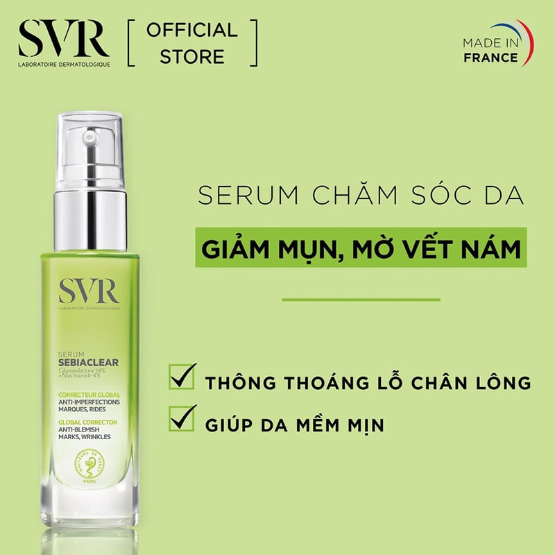 Serum SVR Tinh Chất Giảm Mụn Làm Mờ Thâm Sạm Và Mềm Mịn Da SVR Sebiaclear Serum 30ml