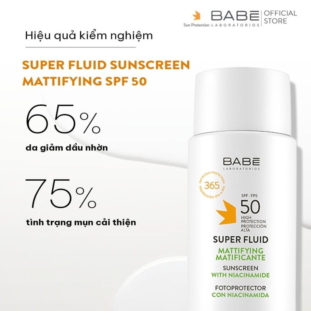 Kem chống nắng cho da dầu mụn Babe Super Fluid Mattifying Sunscreen SPF 50