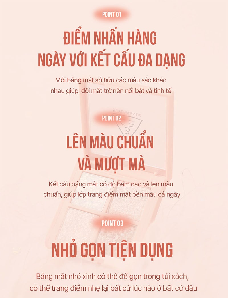 thegiooiskinfoodcom - Bảng Phấn Mắt 4 Màu Siêu Lung Linh 3CE Mini Multi Eye Color Palette