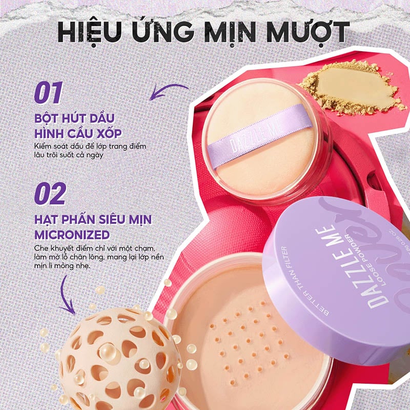 thegioiskinfood.com - Phấn Phủ DAZZLE ME Dạng Bột Kiềm Dầu Better Than Filter Fixed Loose Powder 8g
