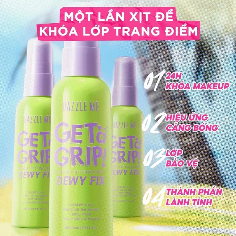 thegioiskinfood.com - Xịt Khóa Nền DAZZLE ME Cố Định Trang Điểm Lâu Trôi Get A Grip Makeup Setting Spray 60ml