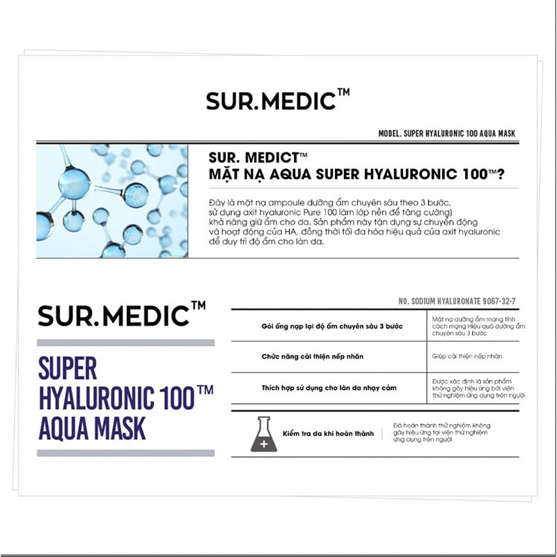 Mặt Nạ Hỗ Trợ Cấp Nước Chuyên Sâu Sur.Medic+ Super Hyaluronic 100™ Aqua Mask 30g