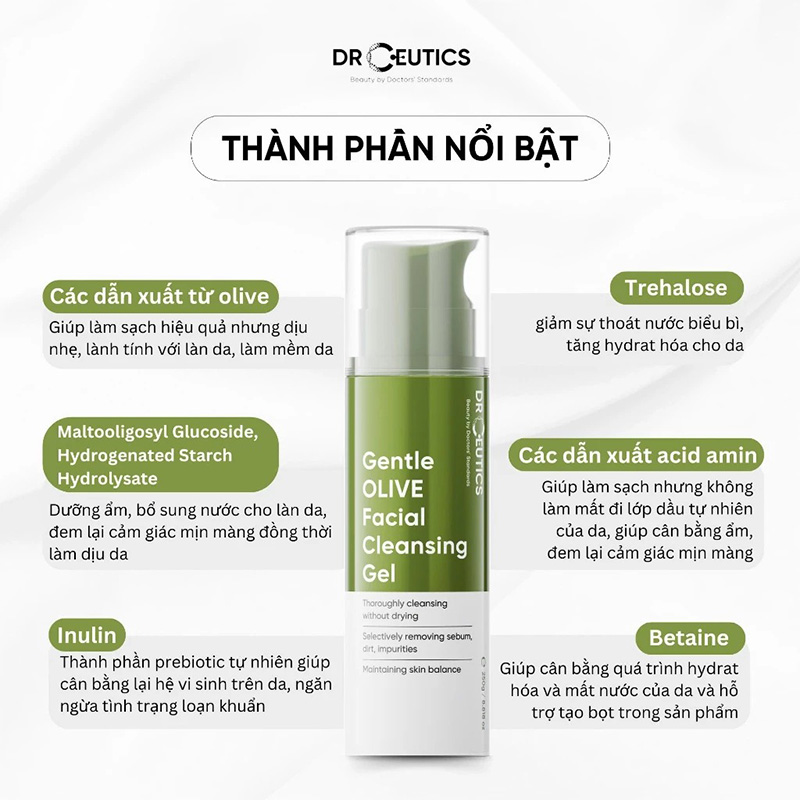 thegioiskinfood.com - Gel Rửa Mặt Tạo Bọt, Làm Sạch Dịu Nhẹ Drceutics Gentle Olive Facial Cleansing Gel