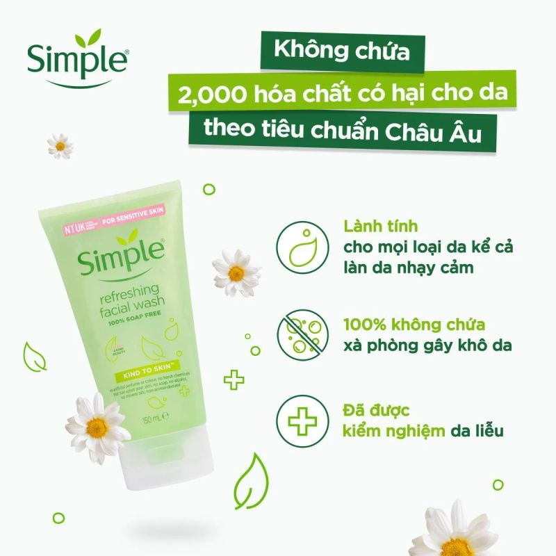 Sữa Rửa Mặt Dịu Nhẹ, Dành Cho Da Nhạy Cảm Simple Kind To Skin Refreshi –  THẾ GIỚI SKINFOOD