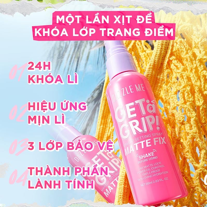 thegioiskinfood.com - Xịt Khóa Nền DAZZLE ME Cố Định Trang Điểm Lâu Trôi Get A Grip Makeup Setting Spray 60ml