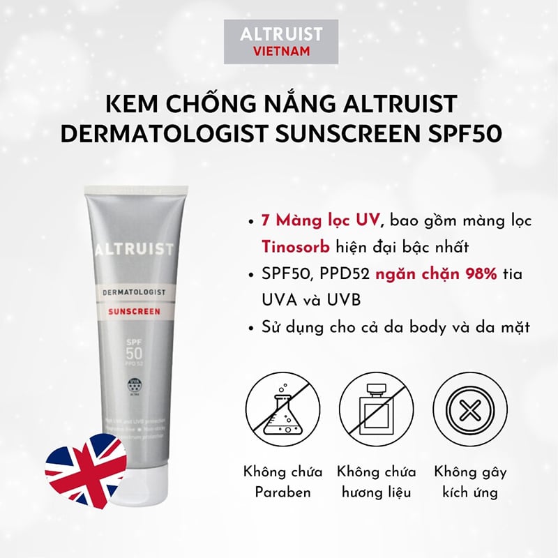 Kem Chống Nắng Altruist Dermatologist Sunscreen SPF50 100ml
