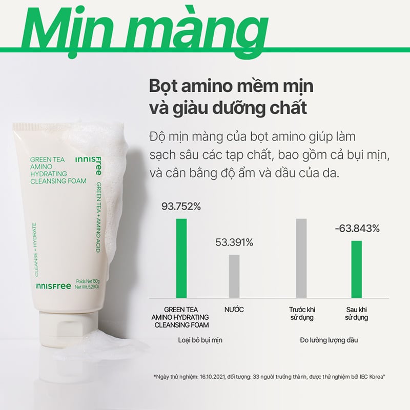 Sữa Rửa Mặt Chiết Xuất Từ Trà Xanh Innisfree Green Tea Amino Hydrating Cleansing Foam 150g