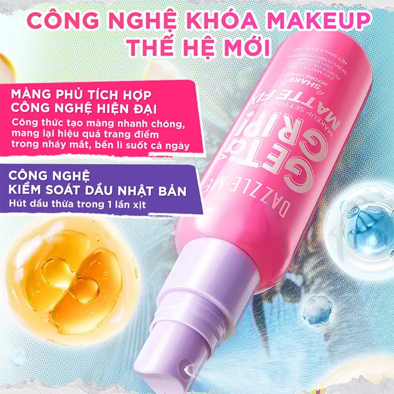 thegioiskinfood.com - Xịt Khóa Nền DAZZLE ME Cố Định Trang Điểm Lâu Trôi Get A Grip Makeup Setting Spray 60ml
