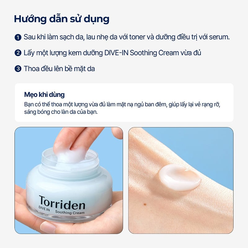 Kem Dưỡng Làm Dịu, Dưỡng Ẩm, Căng Mịn Da Torriden Dive-In Low Molecular Hyaluronic Acid Soothing Cream 100ml