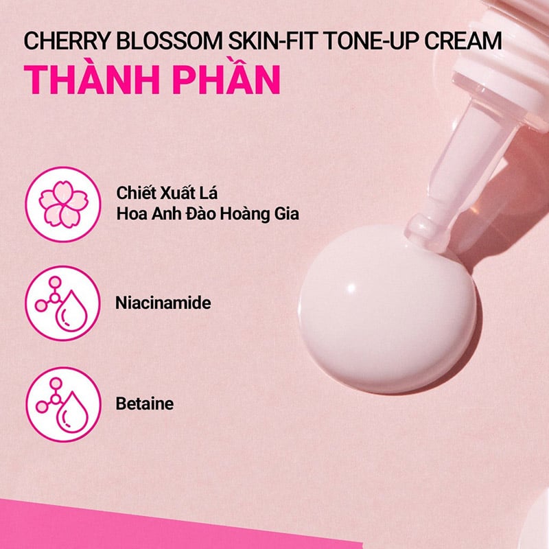 Kem Dưỡng Ẩm Nâng Tông, Làm Sáng, Chống Nắng Cho Da Innisfree Cherry Blossom Glow Skin-Fit Tone-up Cream SPF50+ 50ml