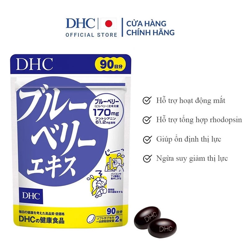 [Gói 180 Viên/90 Ngày] Viên Uống Bổ Mắt Việt Quất DHC Blueberry Extract