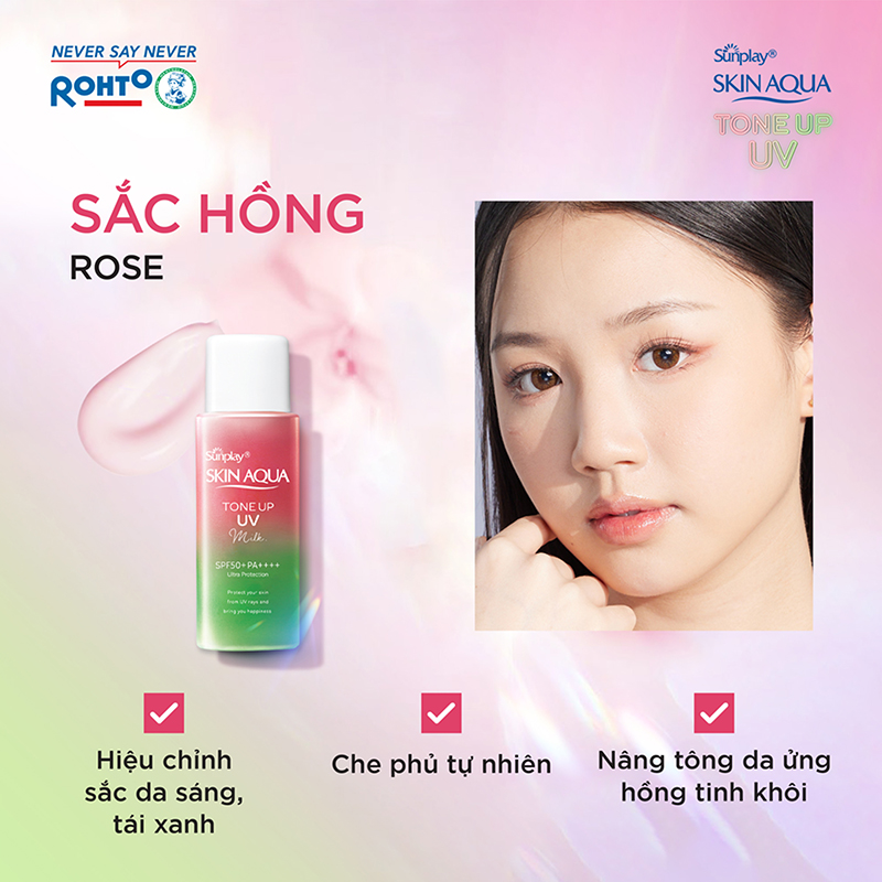 Sữa Chống Nắng Hiệu Chỉnh Sắc Da Sunplay Skin Aqua Tone Up UV Milk Happiness Aura - Rose SPF50+/PA++++ 50g